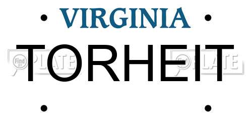 TORHEIT Virginia License Plate