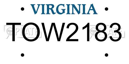 TOW2183 Virginia License Plate