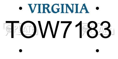 TOW7183 Virginia License Plate