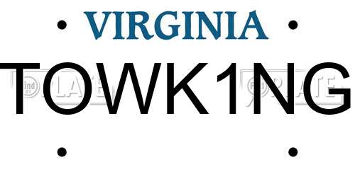 TOWK1NG Virginia License Plate
