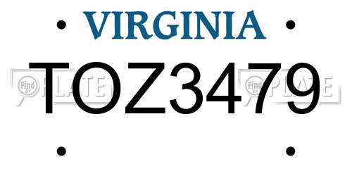 TOZ3479 Virginia License Plate