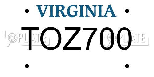 TOZ700 Virginia License Plate