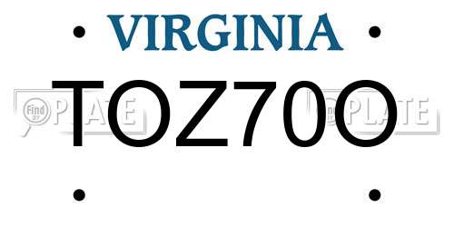 TOZ70O Virginia License Plate