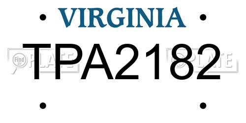 TPA2182 Virginia License Plate
