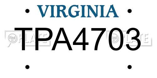 TPA4703 Virginia License Plate