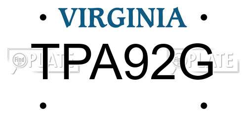 TPA92G Virginia License Plate