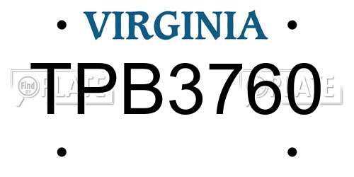 TPB3760 Virginia License Plate