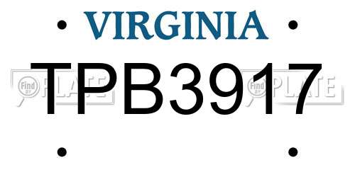TPB3917 Virginia License Plate