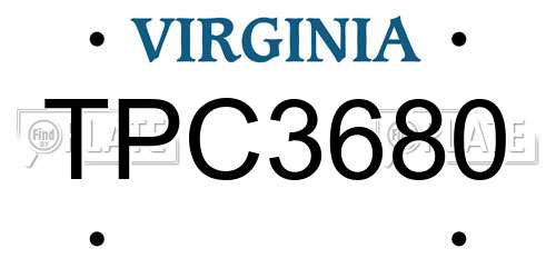 TPC3680 Virginia License Plate