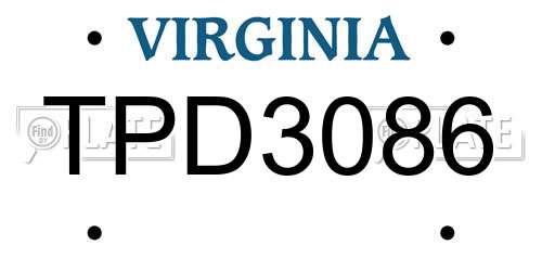 TPD3086 Virginia License Plate