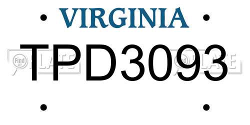 TPD3093 Virginia License Plate