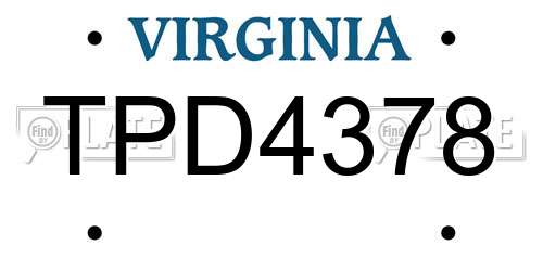 TPD4378 Virginia License Plate