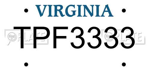 TPF3333 Virginia License Plate