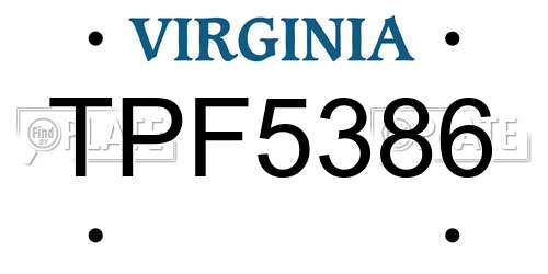 TPF5386 Virginia License Plate