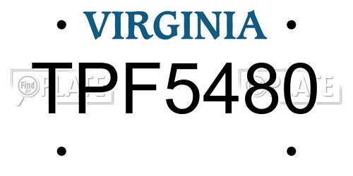 TPF5480 Virginia License Plate