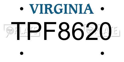 TPF8620 Virginia License Plate