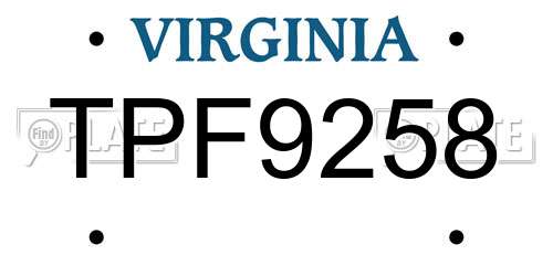 TPF9258 Virginia License Plate