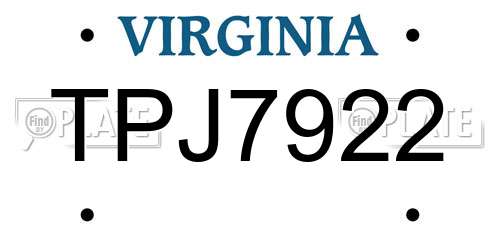 TPJ7922 Virginia License Plate