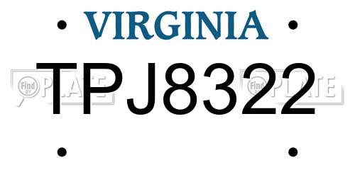 TPJ8322 Virginia License Plate