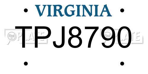 TPJ8790 Virginia License Plate