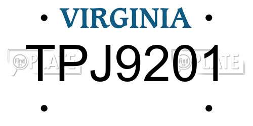 TPJ9201 Virginia License Plate