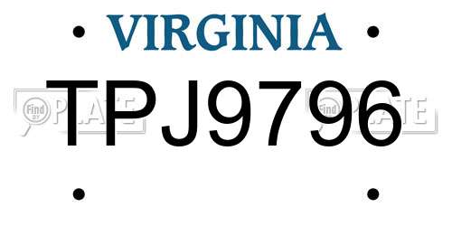 TPJ9796 Virginia License Plate