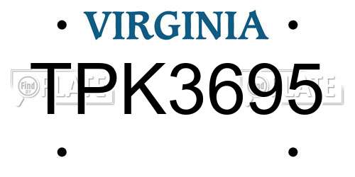 TPK3695 Virginia License Plate