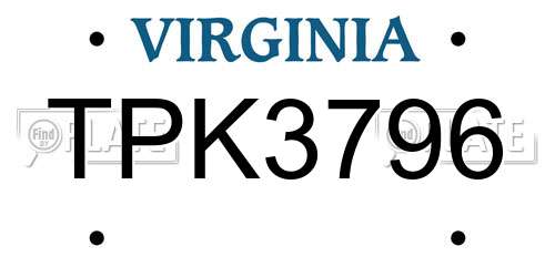 TPK3796 Virginia License Plate