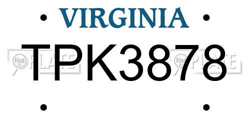 TPK3878 Virginia License Plate