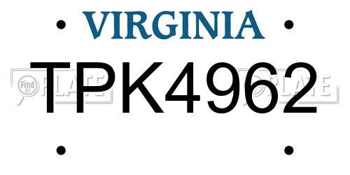 TPK4962 Virginia License Plate