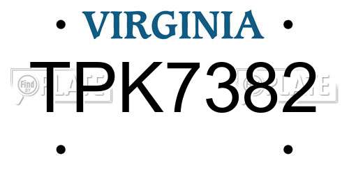 TPK7382 Virginia License Plate
