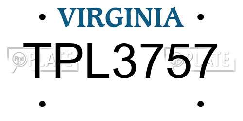 TPL3757 Virginia License Plate