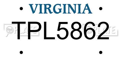 TPL5862 Virginia License Plate