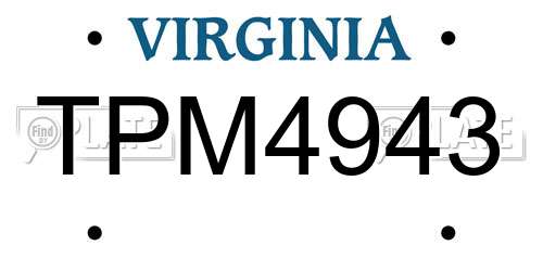 TPM4943 Virginia License Plate