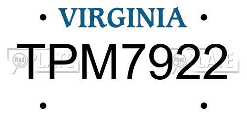 TPM7922 Virginia License Plate