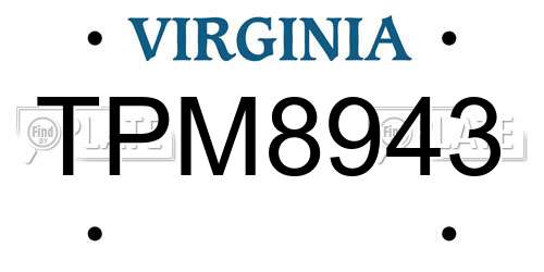 TPM8943 Virginia License Plate
