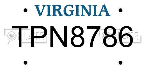 TPN8786 Virginia License Plate