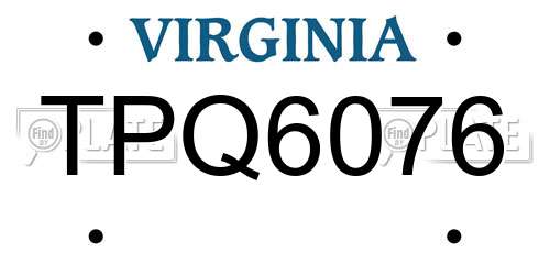 TPQ6076 Virginia License Plate