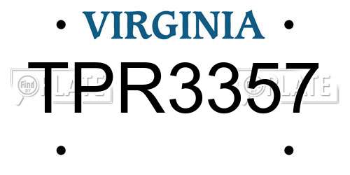 TPR3357 Virginia License Plate