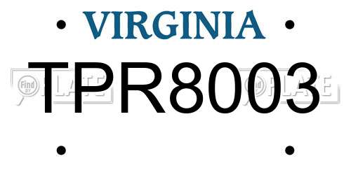 TPR8003 Virginia License Plate