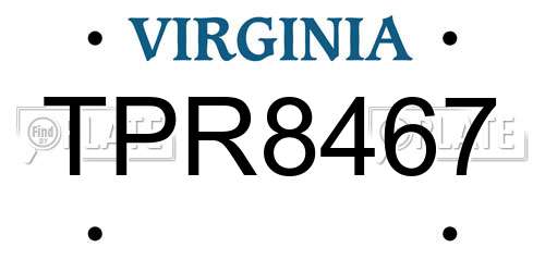 TPR8467 Virginia License Plate