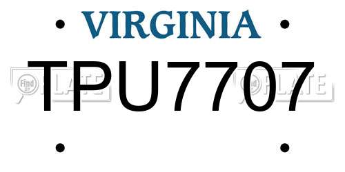 TPU7707 Virginia License Plate