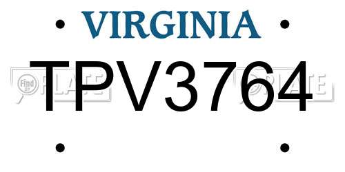 TPV3764 Virginia License Plate