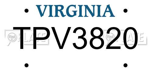 TPV3820 Virginia License Plate