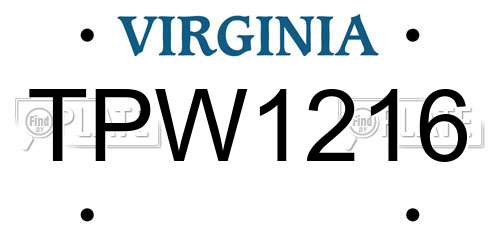 TPW1216 Virginia License Plate