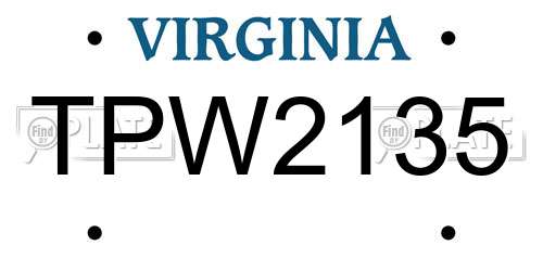 TPW2135 Virginia License Plate