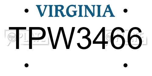 TPW3466 Virginia License Plate