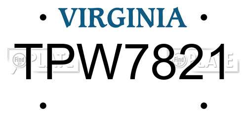 TPW7821 Virginia License Plate