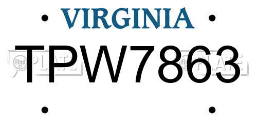 TPW7863 Virginia License Plate