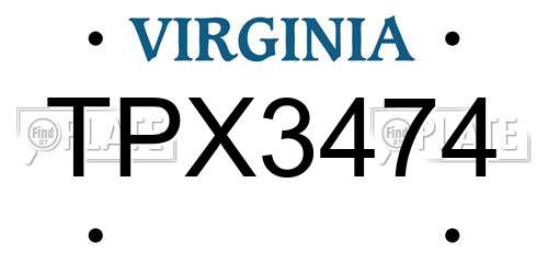 TPX3474 Virginia License Plate